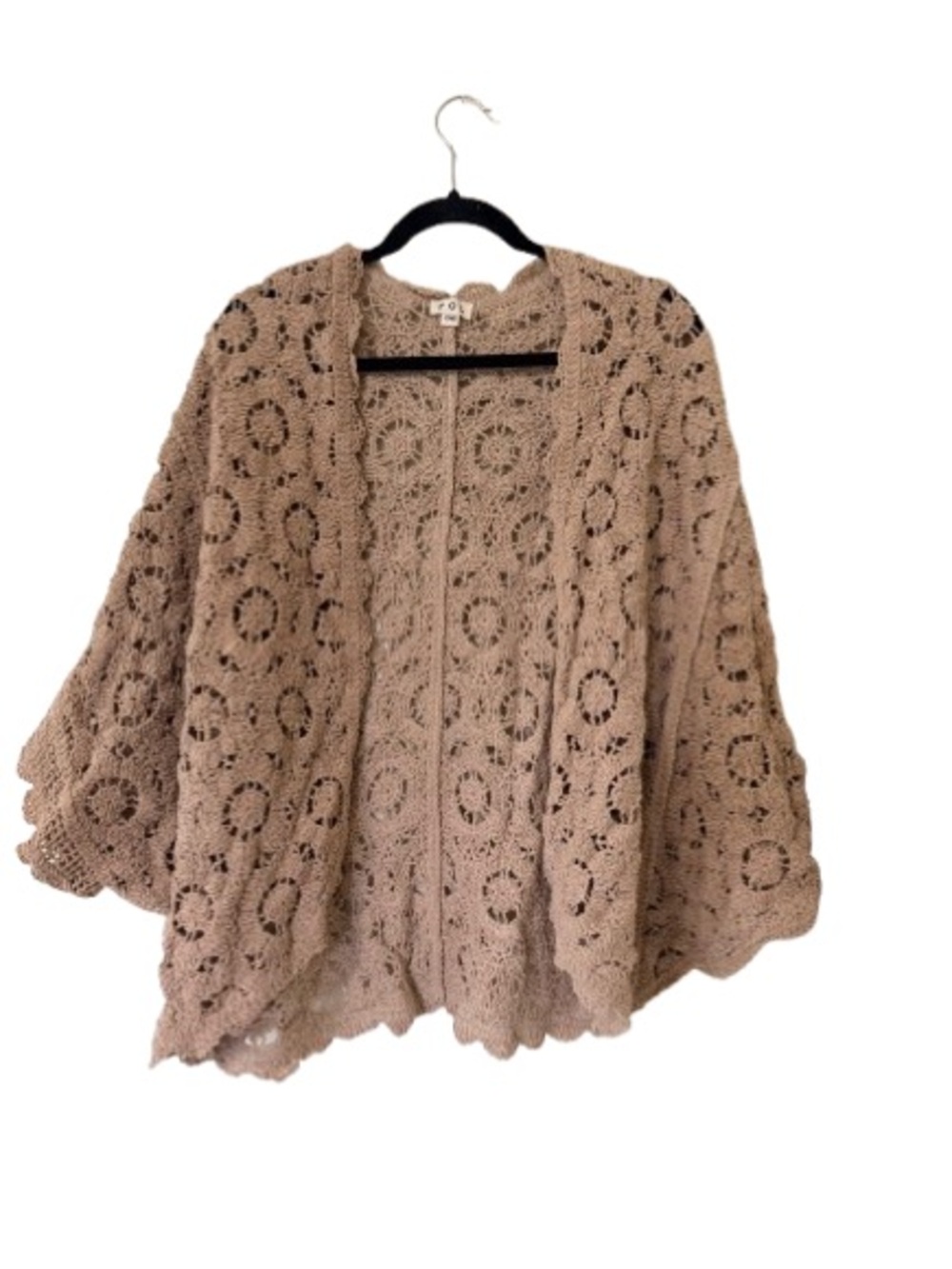 POL Taupe Chenille Crochet Open Front Cardigan One Size Boho Oversized - Picture 2 of 6